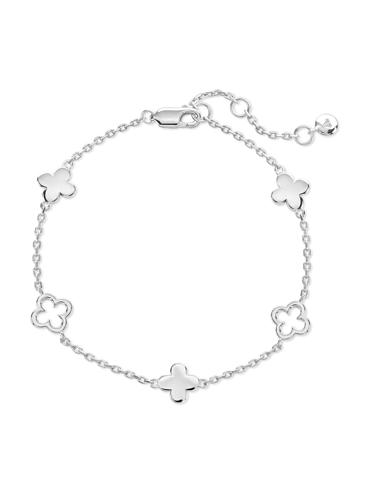 DEVATA Clover Chain Bracelet in Rhodium Plated Sterling Silver