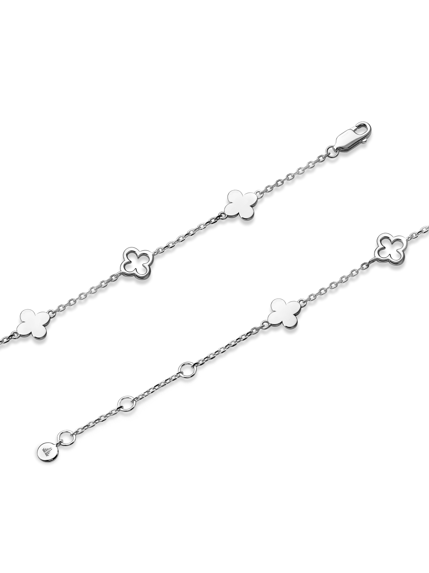 DEVATA Clover Chain Bracelet in Rhodium Plated Sterling Silver