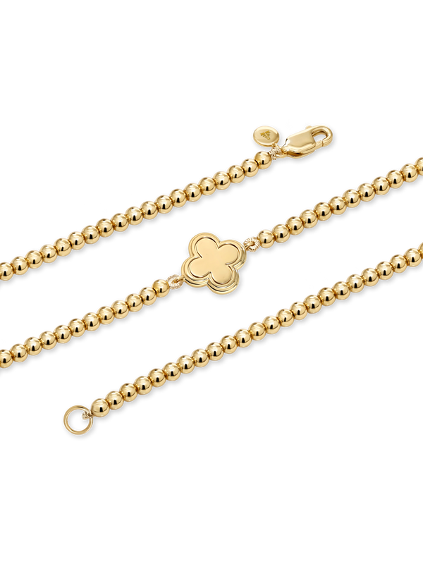 Contour-lined Clover Beaded Ball Chain Bracelet