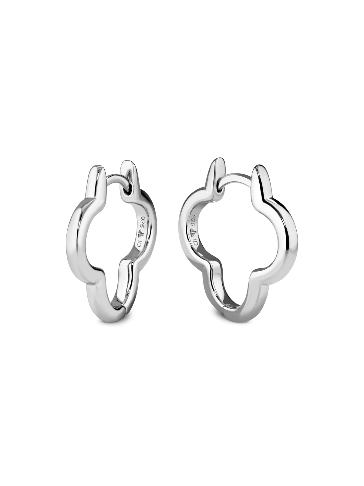 Rhodium Plated Sterling Silver Clover Hoop Earrings