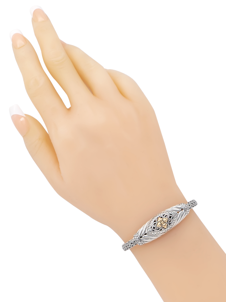 DEVATA Bali Gold Accent Dragon Bone Chain Sterling Silver Bracelet