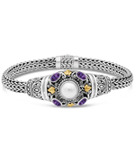 Bali Filigree Gold Accent Pearl Gemstones Chain Bracelet