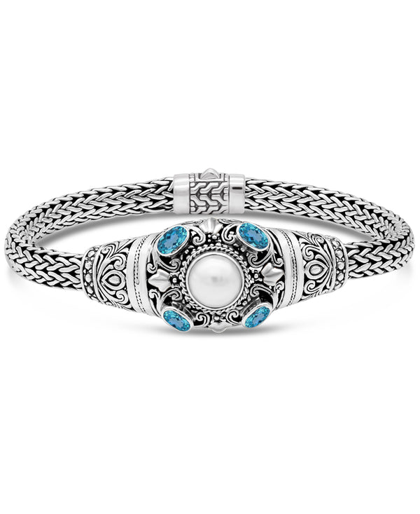 Bali Filigree Sterling Silver Pearl Gemstones Chain Bracelet