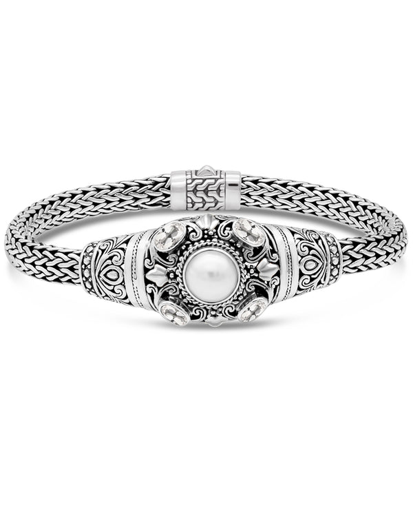Bali Filigree Sterling Silver Pearl Gemstones Chain Bracelet