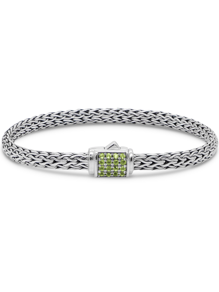DEVATA Bali Dragon Bone Chain Bracelet Sterling Silver Peridot