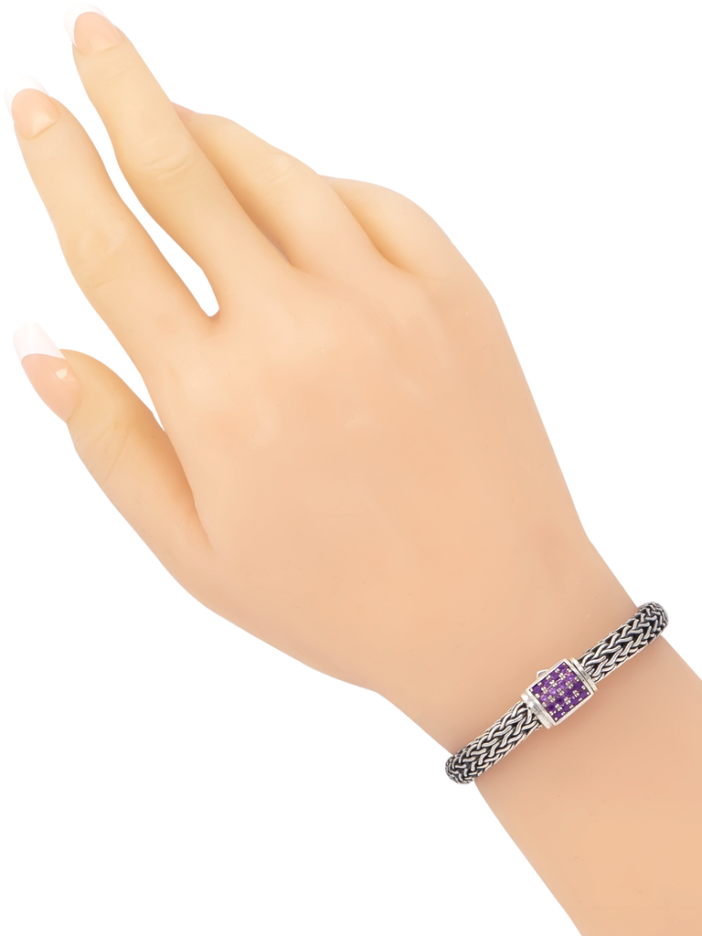 DEVATA Bali Dragon Bone Chain Bracelet Sterling Silver Amethyst