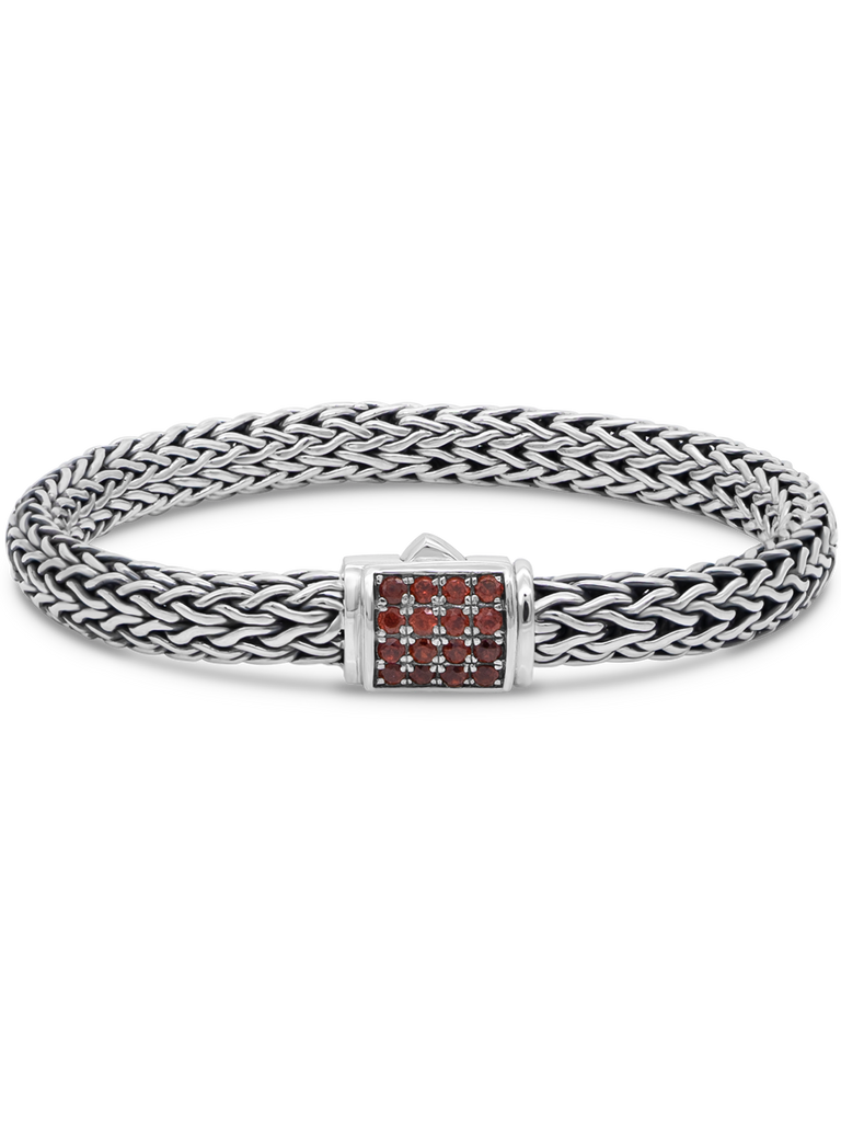 DEVATA Bali Dragon Bone Chain Bracelet Sterling Silver Garnet