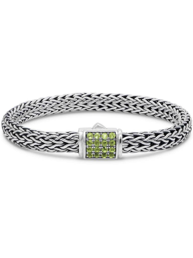DEVATA Bali Dragon Bone Chain Bracelet Sterling Silver Peridot
