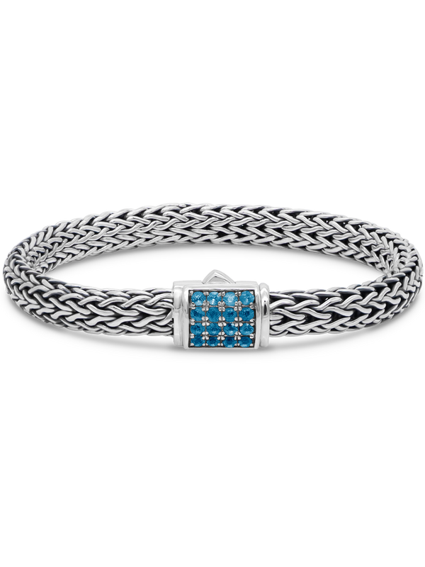 DEVATA Bali Dragon Bone Chain Bracelet Sterling Silver Swiss Blue Topaz