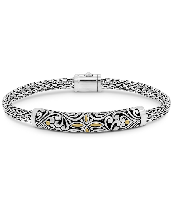 DEVATA Bali Gold Accent Dragon Bone Chain Sterling Silver Bracelet 