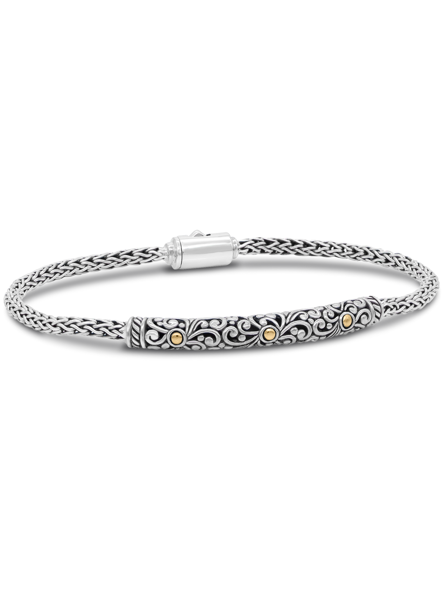 DEVATA Bali Gold Accent Dragon Bone Chain Sterling Silver Bracelet 