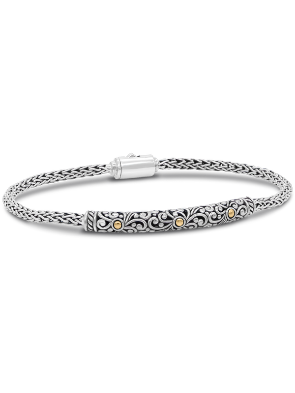 DEVATA Bali Gold Accent Dragon Bone Chain Sterling Silver Bracelet 