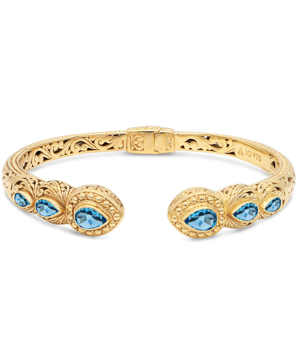 DEVATA Bali Gold Plated Sterling Silver Blue Topaz Cuff Bracelet