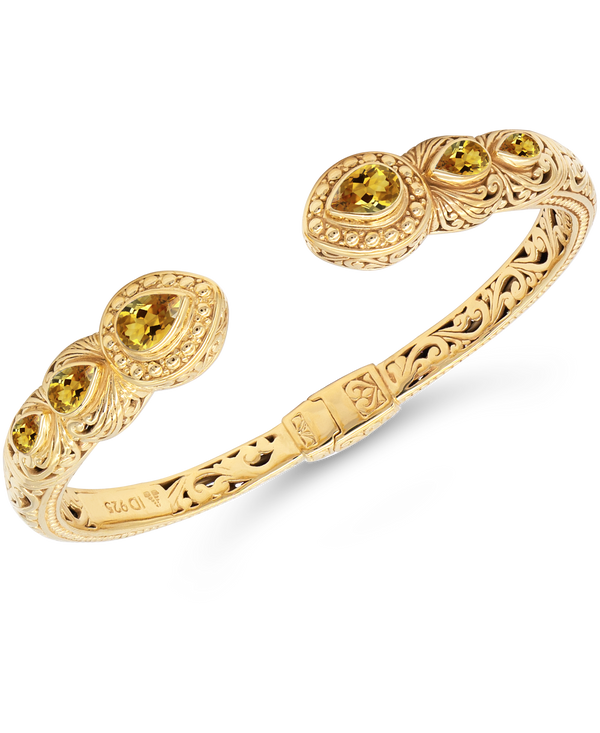 DEVATA Bali Gold Plated Sterling Silver Citrine Cuff Bracelet