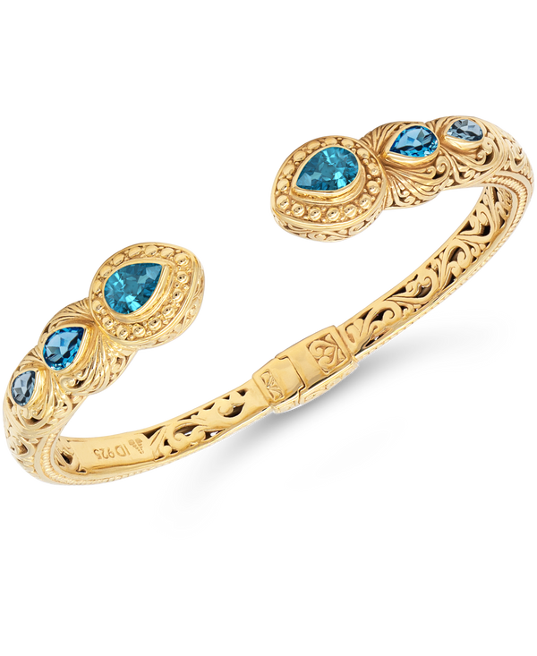 DEVATA Bali Gold Plated Sterling Silver Blue Topaz Cuff Bracelet