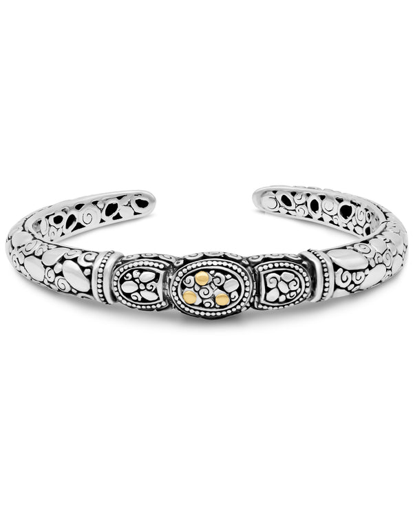 Bali Filigree Rocky Cuff Bracelet in Sterling Silver with 18K Gold Dot Accents
