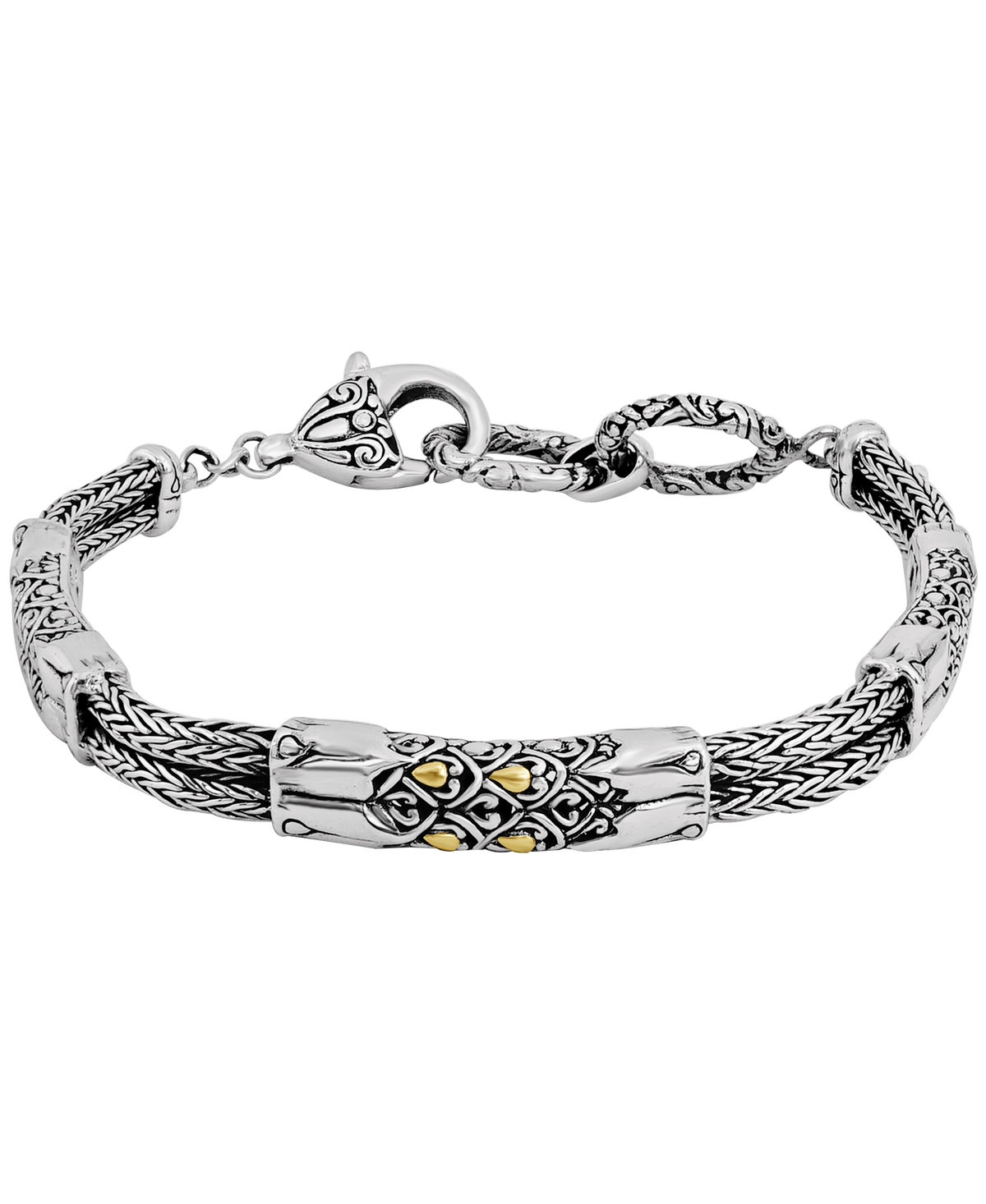 DEVATA Bali Gold Accent Dragon Bone Chain Sterling Silver Bracelet 