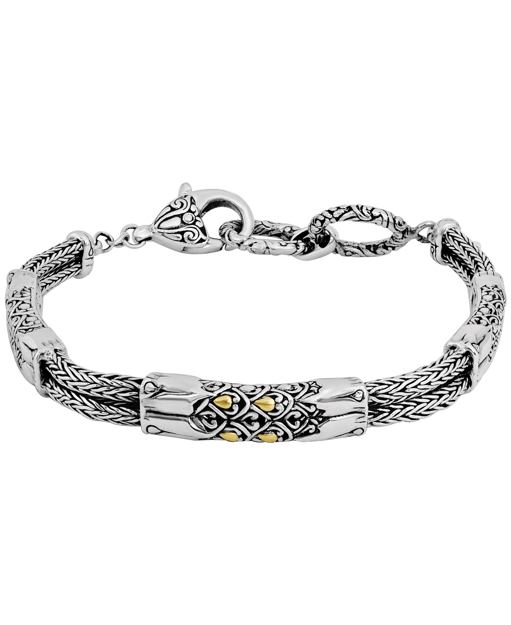 DEVATA Bali Gold Accent Dragon Bone Chain Sterling Silver Bracelet 