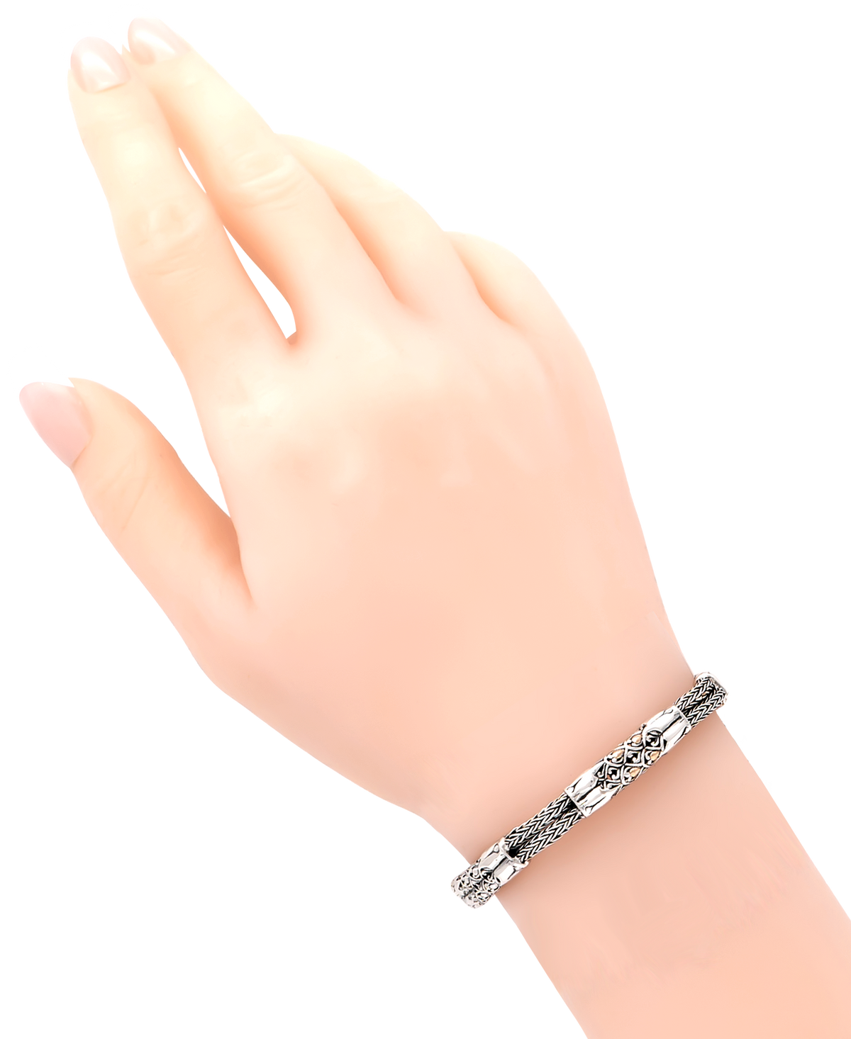 DEVATA Bali Gold Accent Dragon Bone Chain Sterling Silver Bracelet 