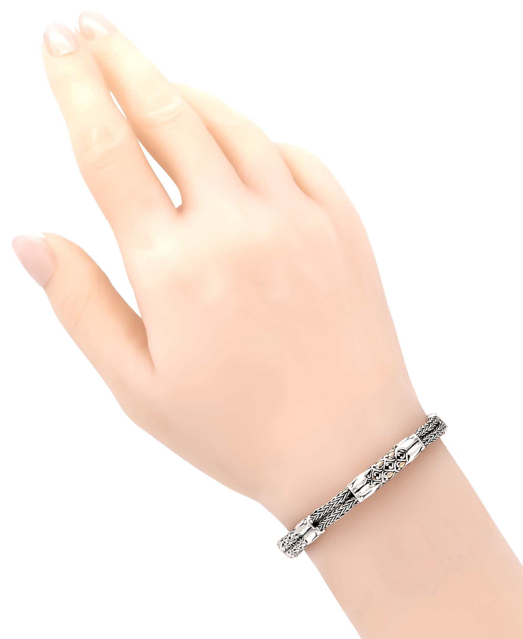 DEVATA Bali Gold Accent Dragon Bone Chain Sterling Silver Bracelet 