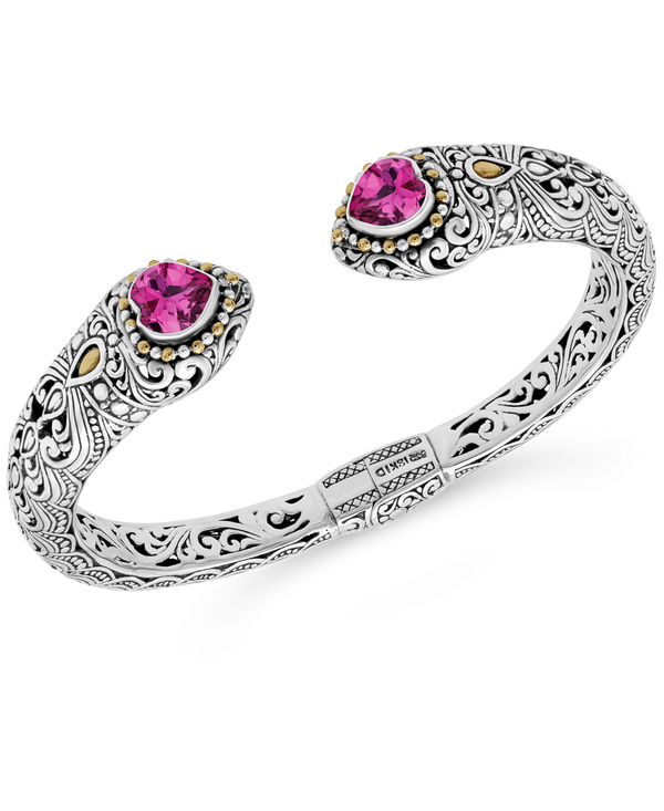DEVATA Bali Gold Accent Sterling Silver Pink Topaz Cuff Bracelet