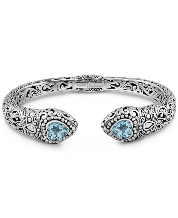 Bali Filigree Gemstone Sterling Silver Cuff Bracelet