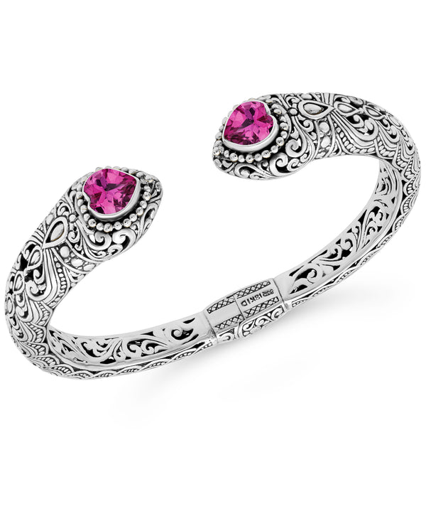 DEVATA Bali Sterling Silver Pink Topaz Cuff Bracelet