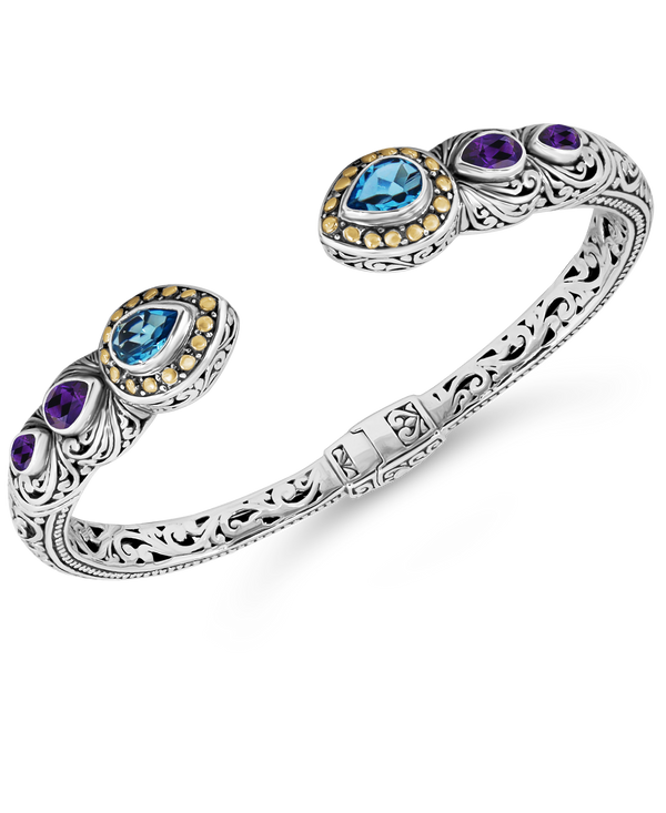 DEVATA Bali Gold Accent Sterling Silver Amethyst Blue Topaz Cuff Bracelet