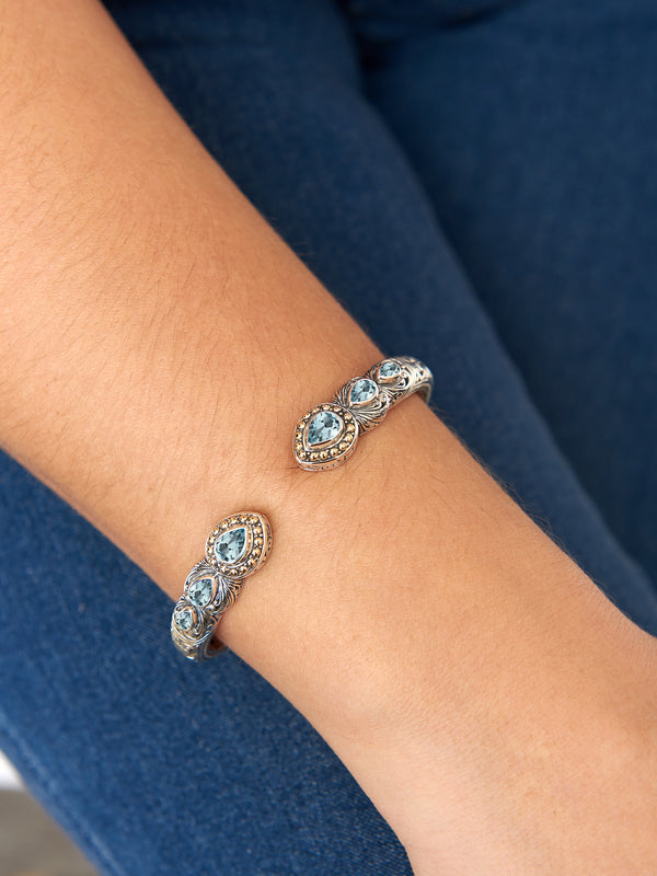 DEVATA Bali Gold Accent Sterling Silver Blue Topaz Cuff Bracelet