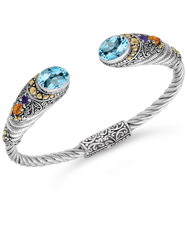 Bali Filigree Gold Accent Gemstones Cuff Bracelet