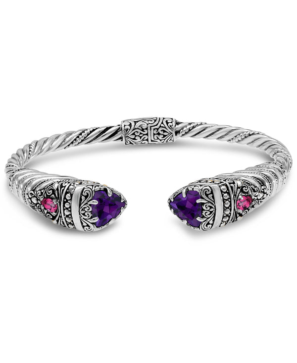 Bali Filigree Gemstone Sterling Silver Cuff Bracelet