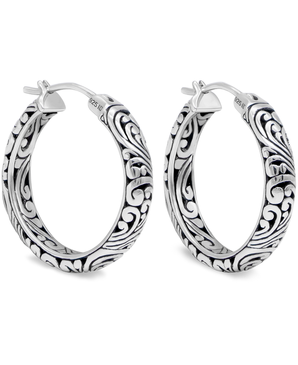 DEVATA Bali Filigree Sterling Silver Hoop Earrings