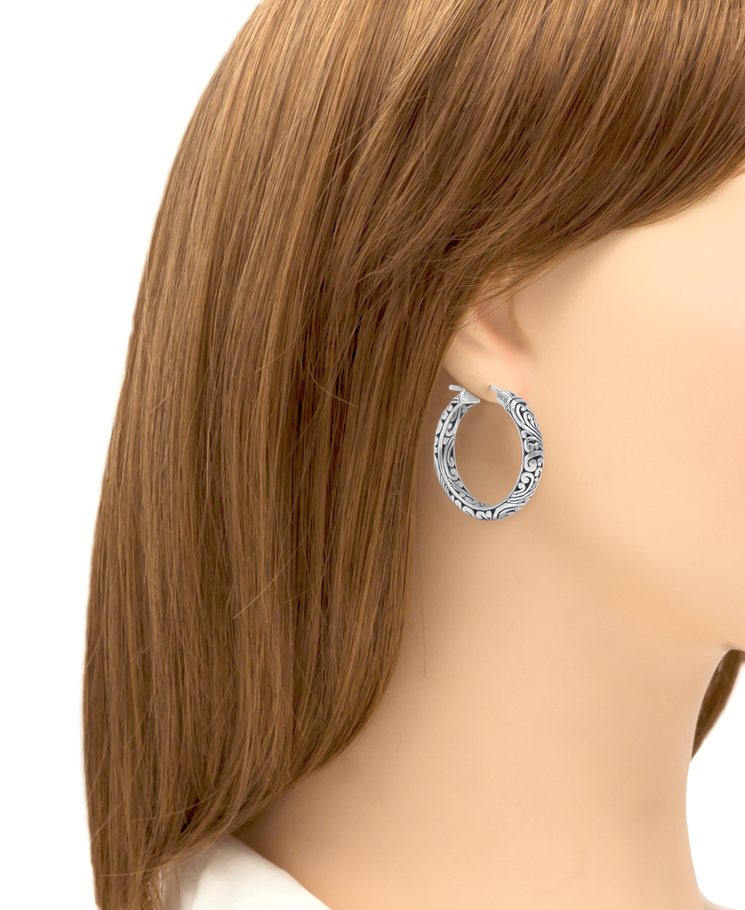 DEVATA Bali Filigree Sterling Silver Hoop Earrings