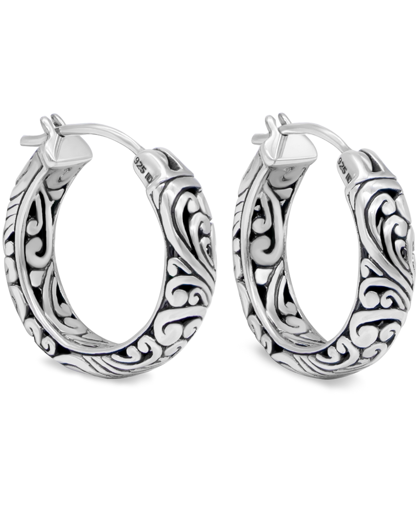 Silver filigree hoop earrings discount