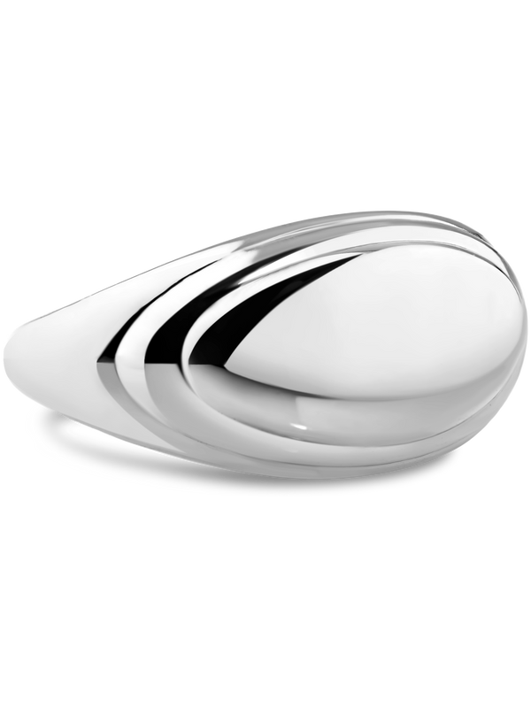 DEVATA Contour-lined Dome Ring Rhodium Plated Sterling Silver
