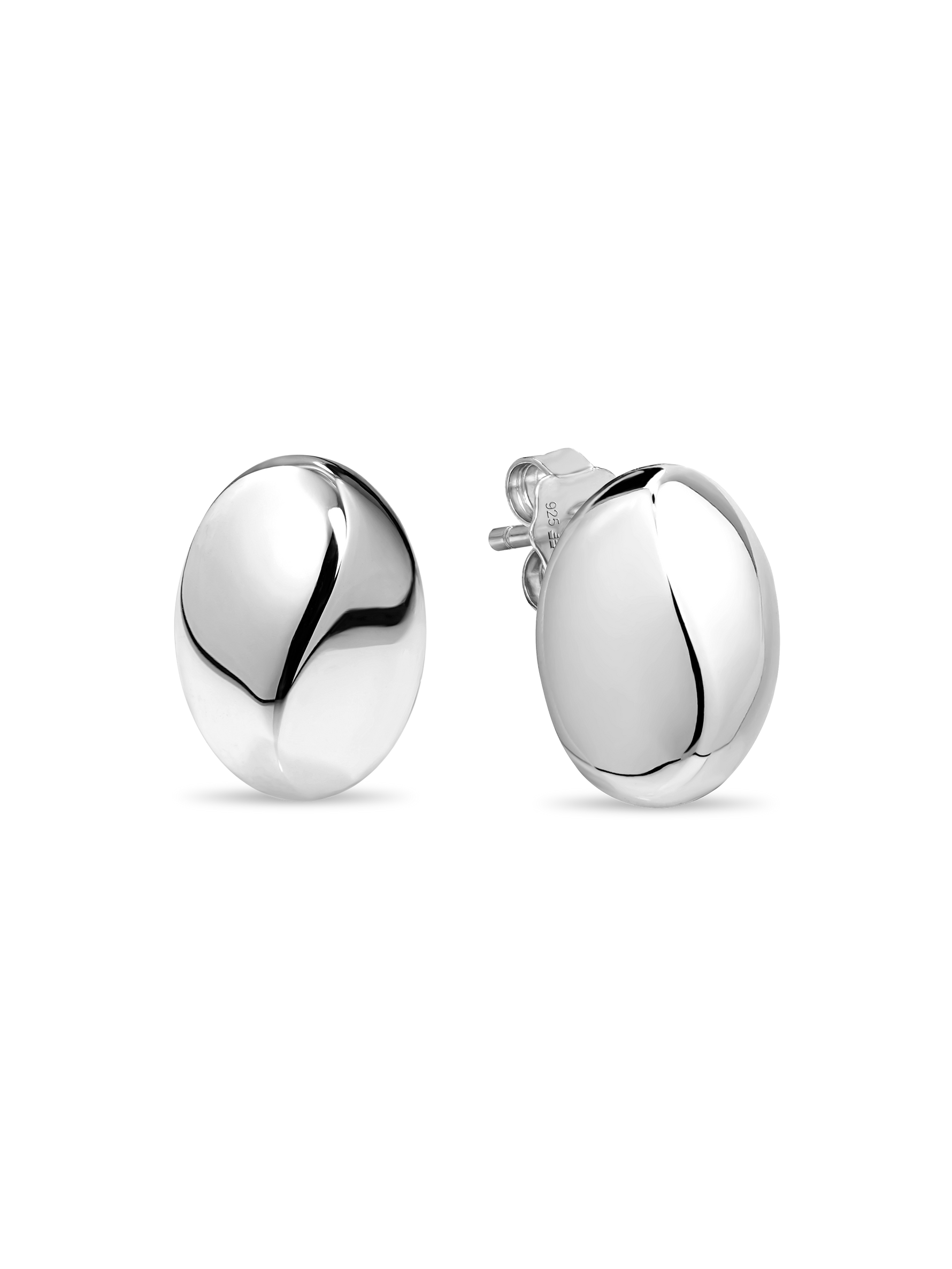 DEVATA Dome Stud Earrings in Rhodium Plated Sterling Silver
