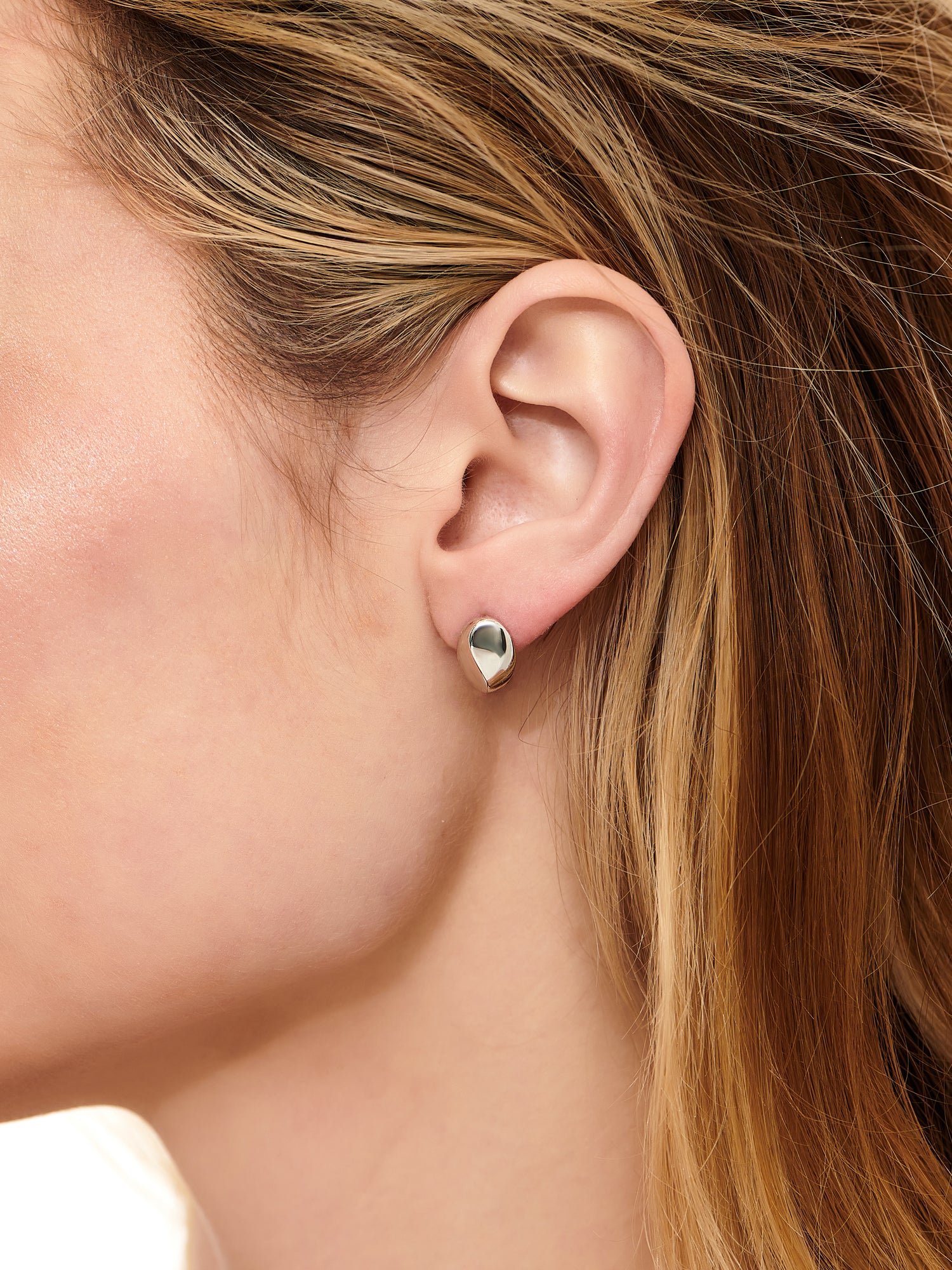 DEVATA Dome Stud Earrings in Rhodium Plated Sterling Silver