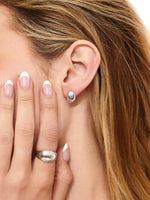 DEVATA Dome Stud Earrings in Rhodium Plated Sterling Silver