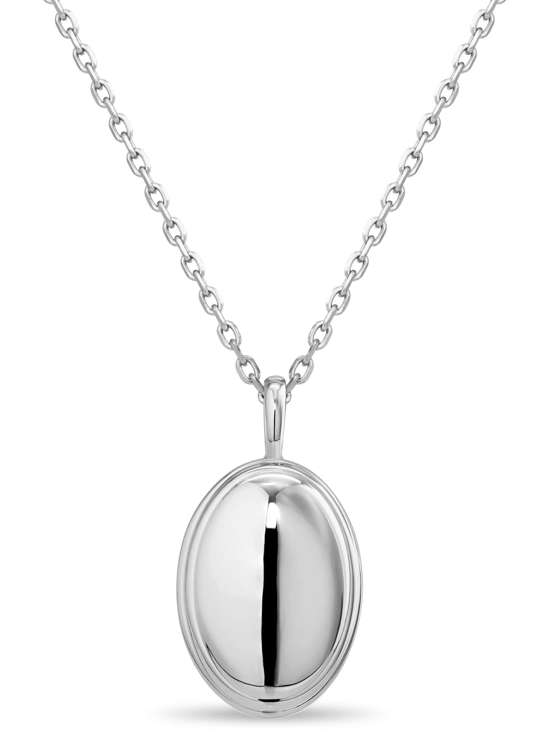 DEVATA Contour-lined Dome Pendant Necklace in Rhodium Plated Sterling Silver