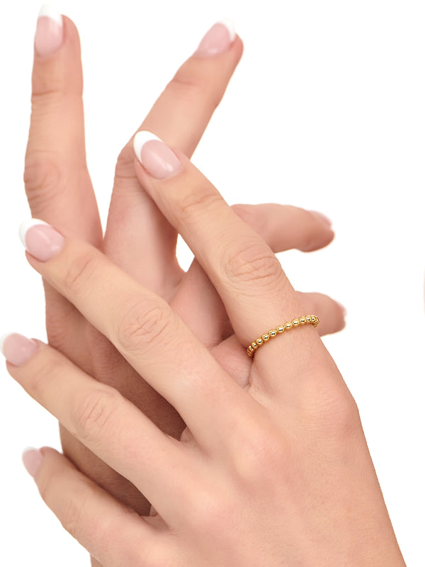 DEVATA Beaded Ball Ring Gold Plated Sterling Silver