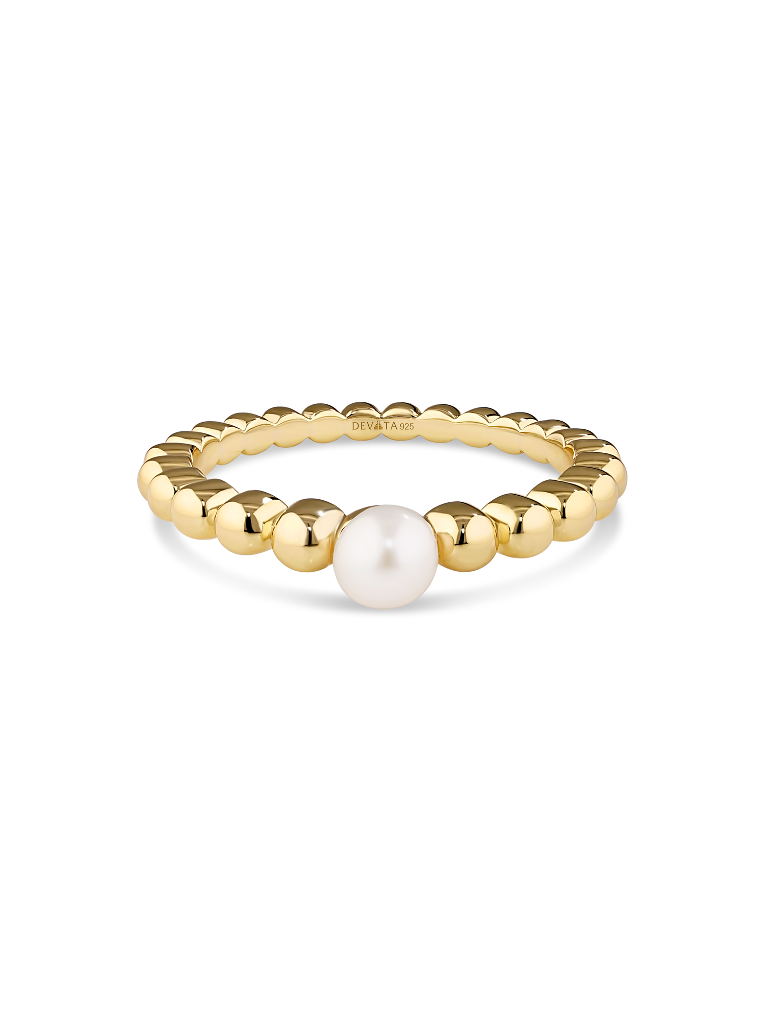 DEVATA Freshwater Pearl on Beaded Ball Ring in Gold Plated Sterling Silver