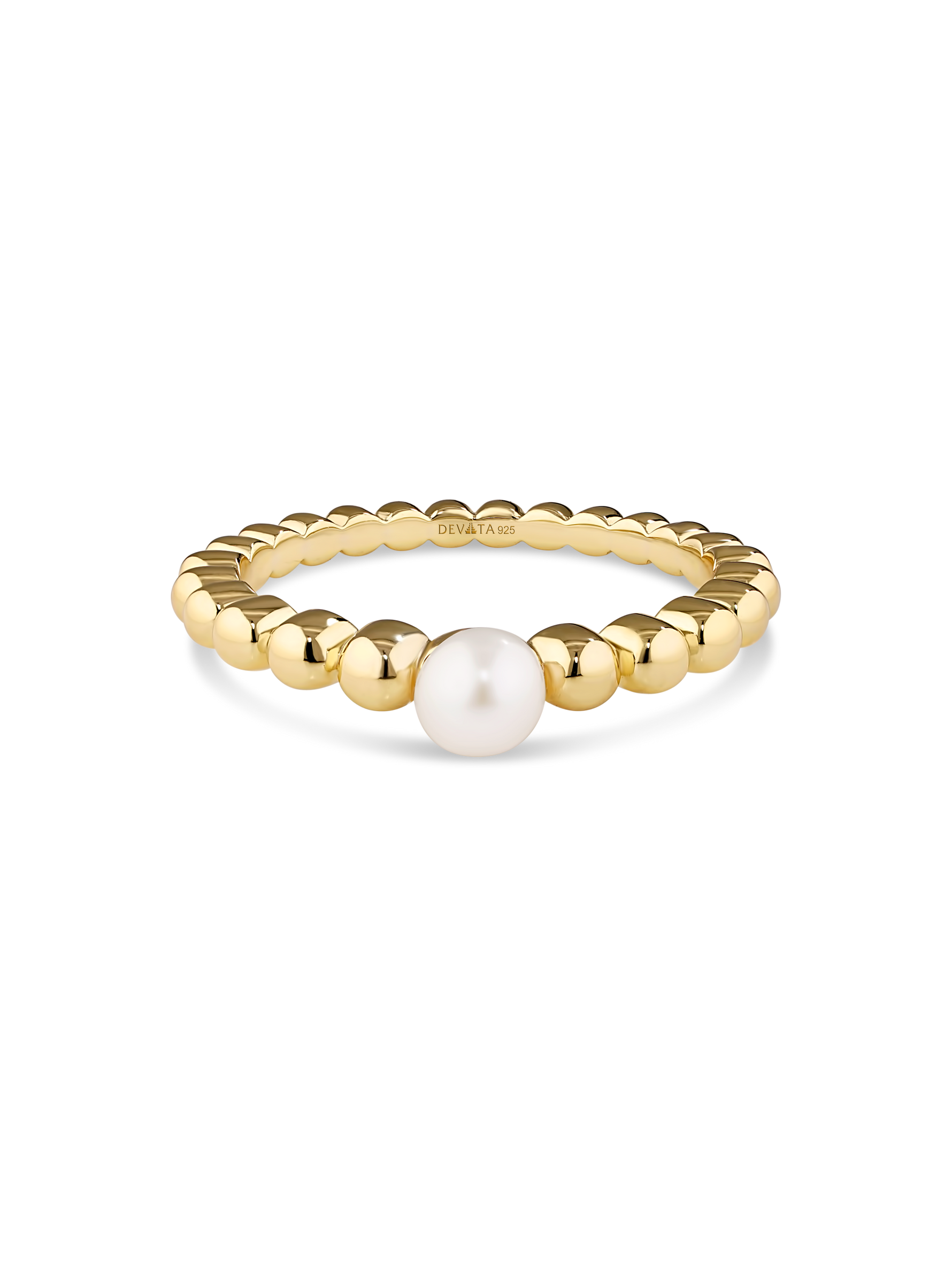 DEVATA Freshwater Pearl on Beaded Ball Ring in Gold Plated Sterling Silver#gold-plated