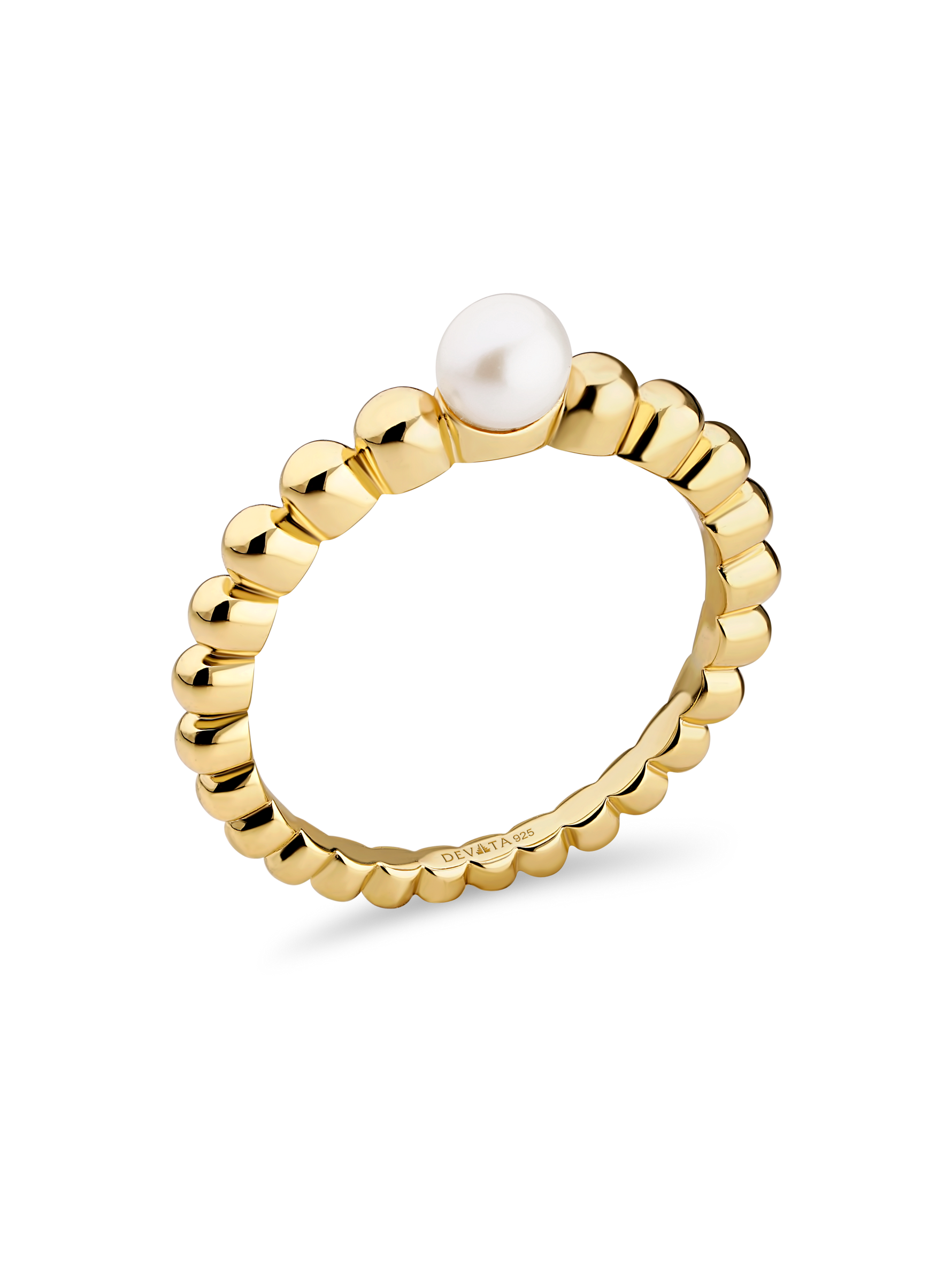 DEVATA Freshwater Pearl on Beaded Ball Ring in Gold Plated Sterling Silver