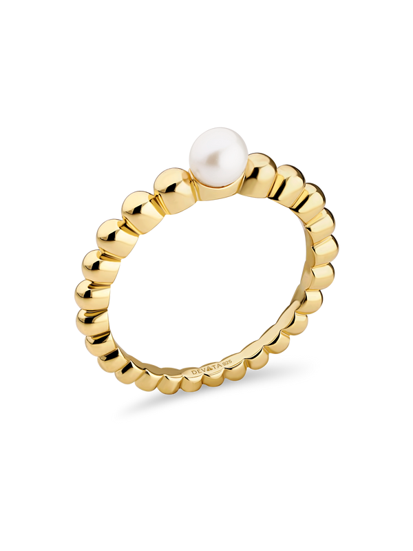 DEVATA Freshwater Pearl Beaded Ball Ring Sterling Silver