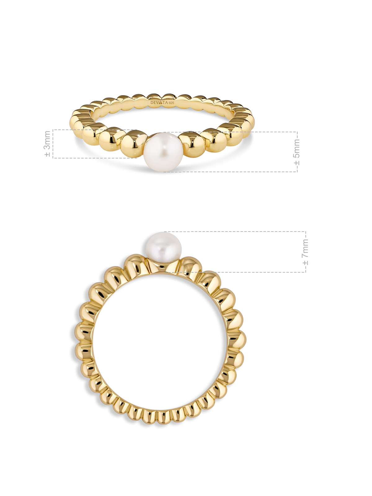 DEVATA Freshwater Pearl on Beaded Ball Ring in Gold Plated Sterling Silver