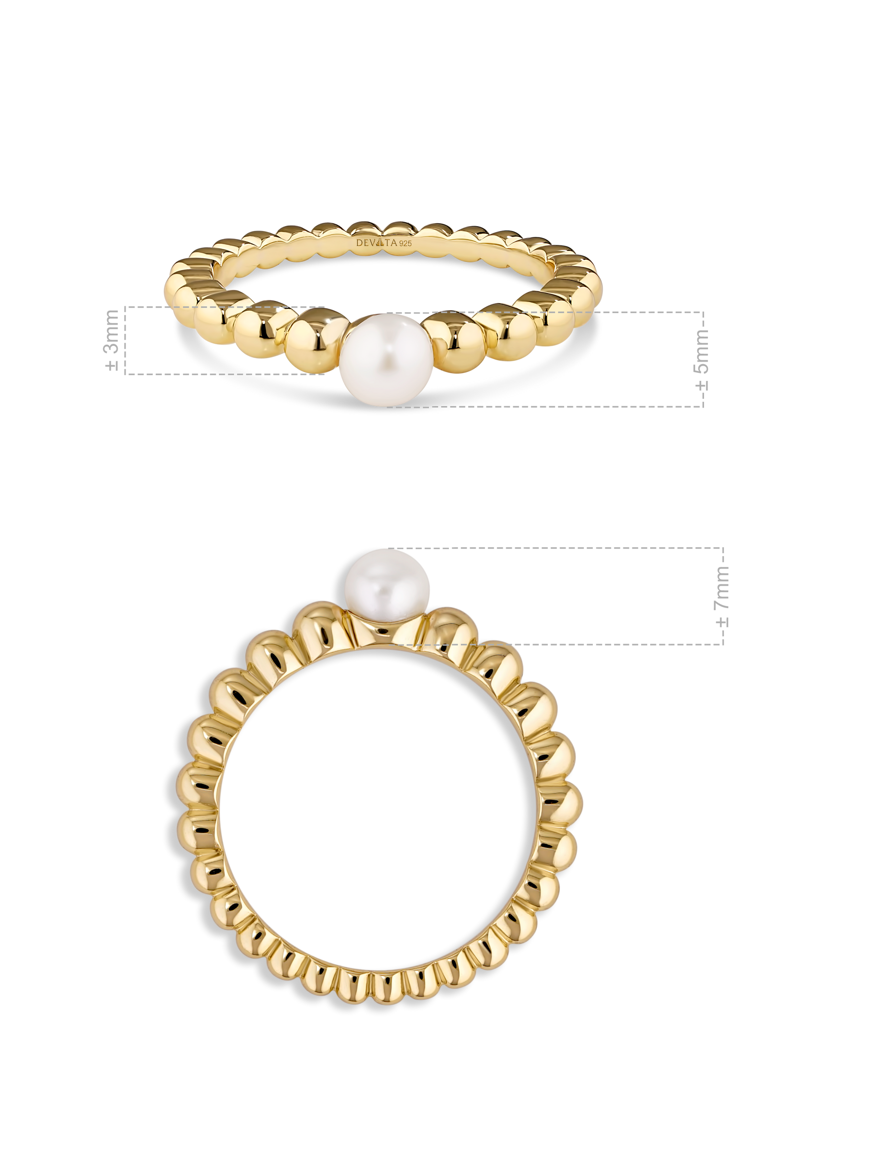 DEVATA Freshwater Pearl on Beaded Ball Ring in Gold Plated Sterling Silver