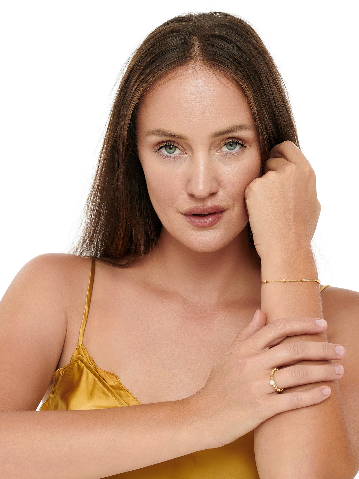 DEVATA Freshwater Pearl on Beaded Ball Ring in Gold Plated Sterling Silver