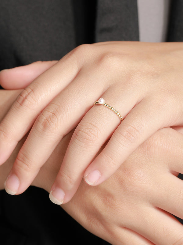 Devata Freshwater Pearl Wishbone Ring in 14K Gold