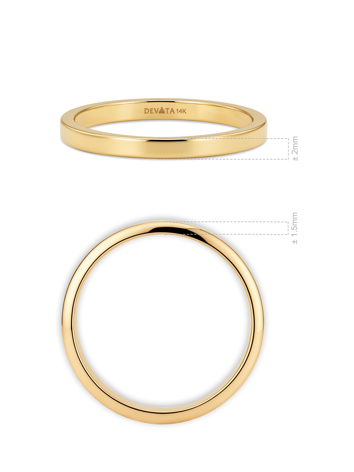 2mm Band Ring in 14K Gold