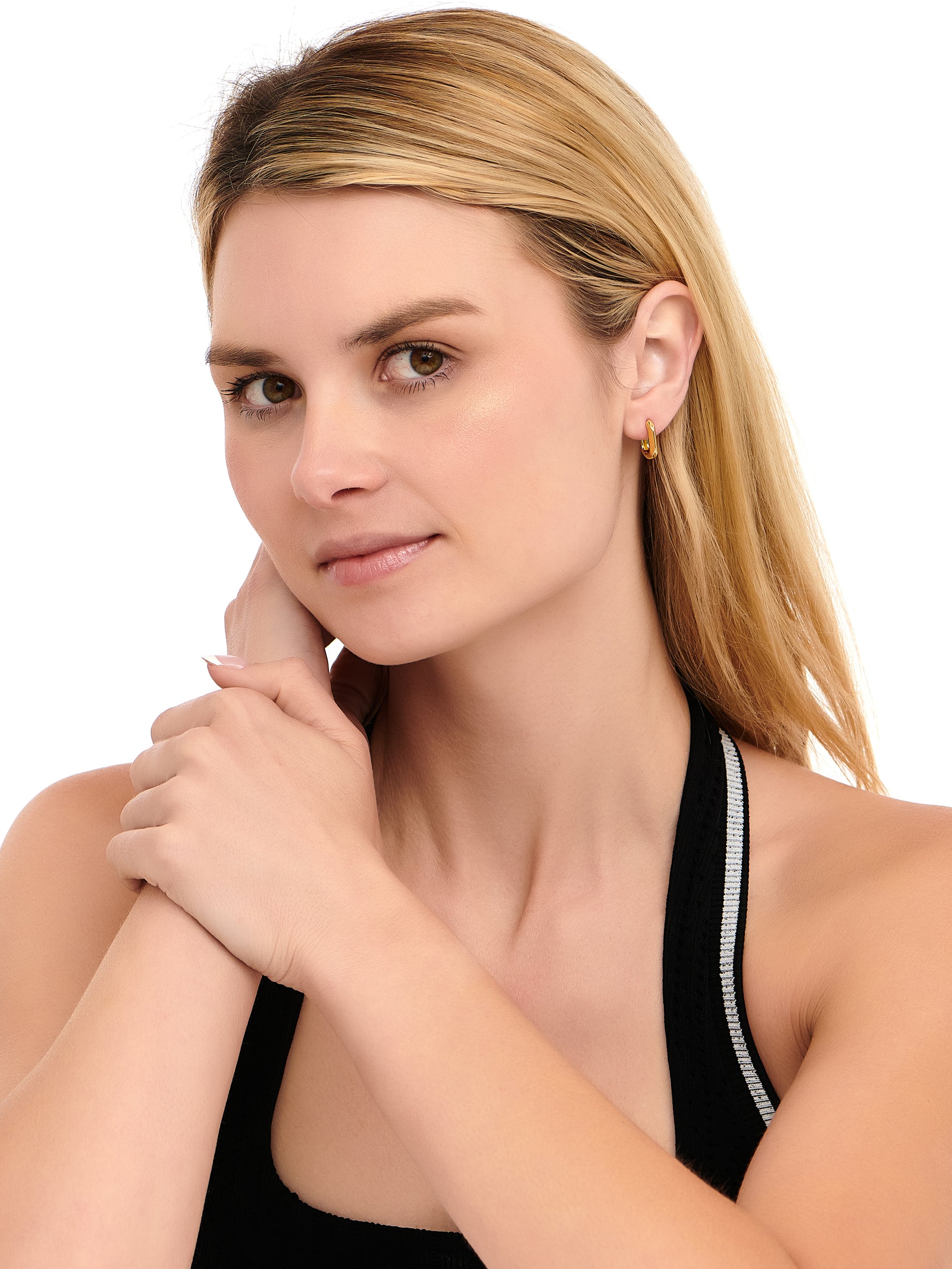 DEVATA Beveled Hoop Earrings in Gold Plated Sterling Silver